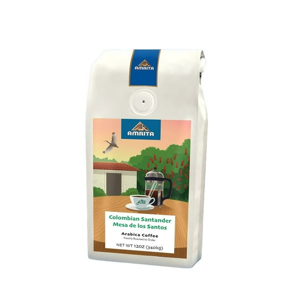 Colombian Santader Mesa de los Santos Dark Roast - Roasted by Amrita Certified Pure - Whole Bean Coffee - 12 Ounce Bag