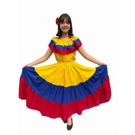 Colombian Traditional Tri-Color Dress for Women
