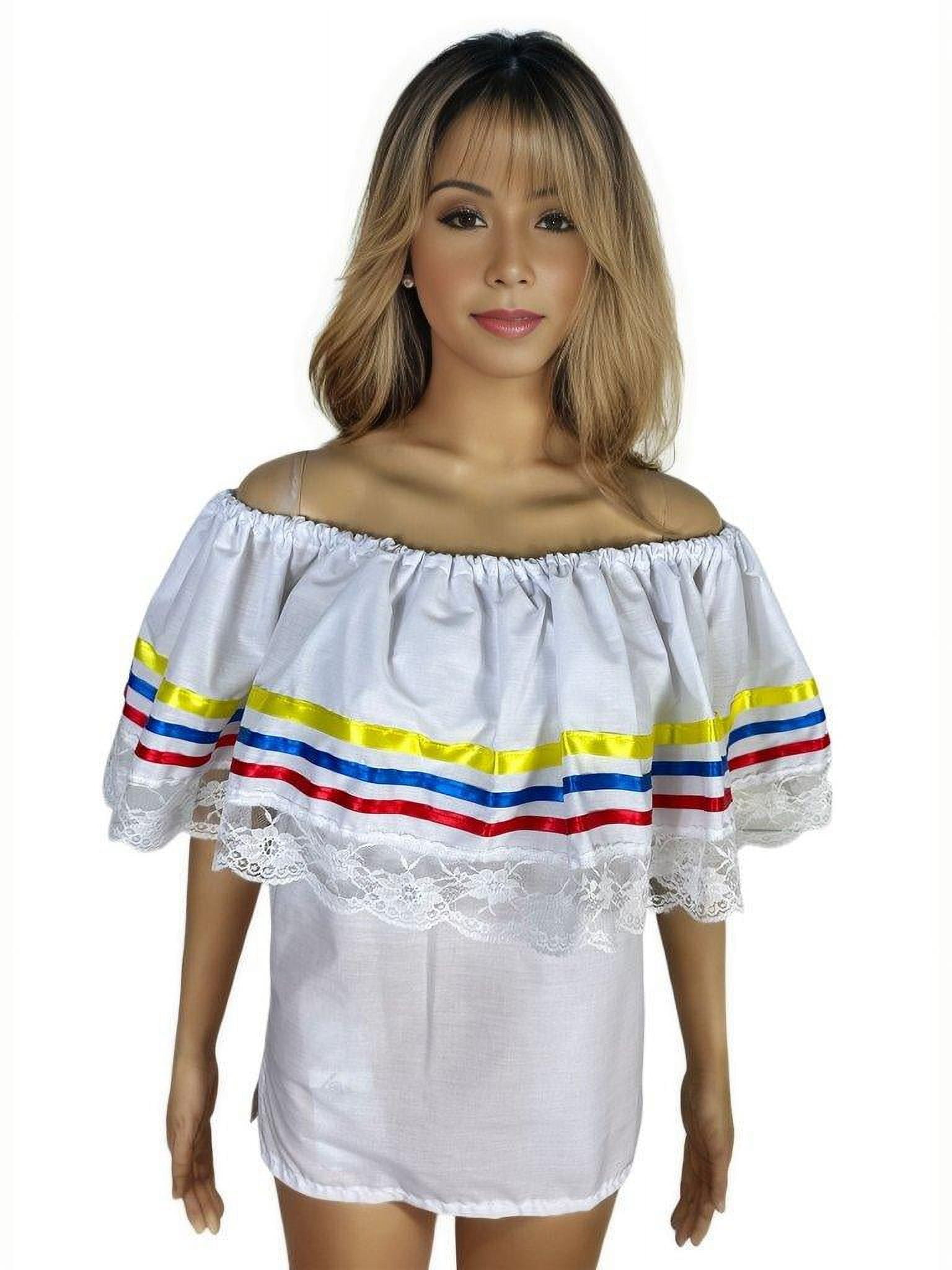 Colombian / Venezuelan White Blouse with Ribbons 