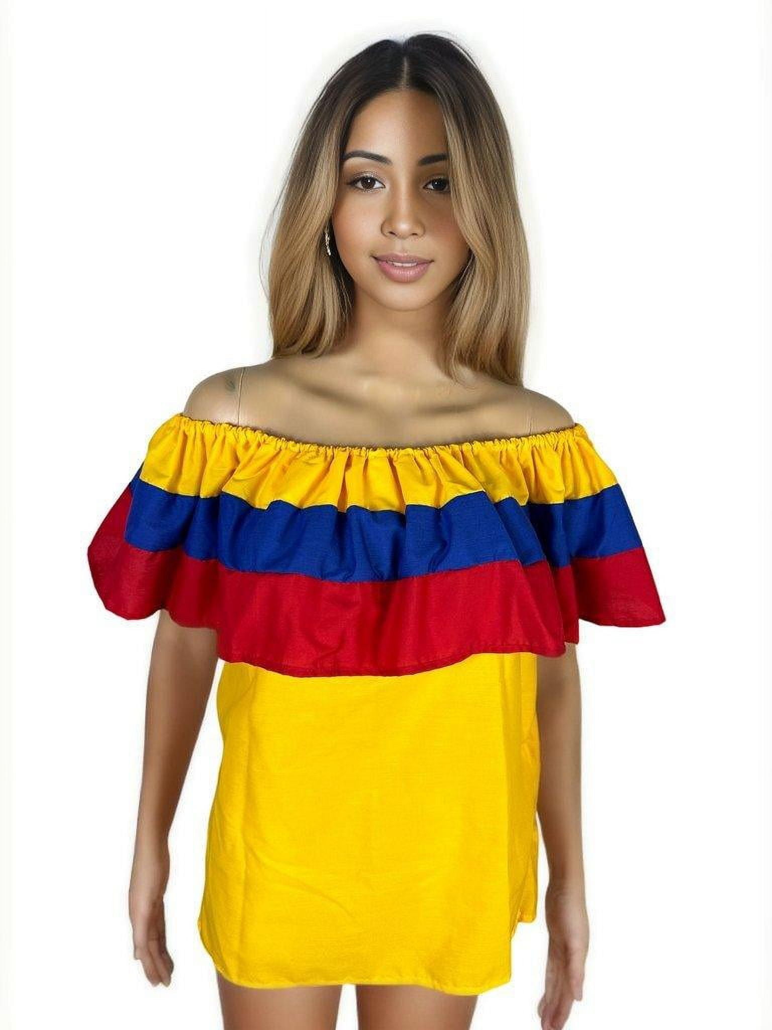Colombian / Venezuelan Yellow Blouse-XXL / Yellow Red and Blue