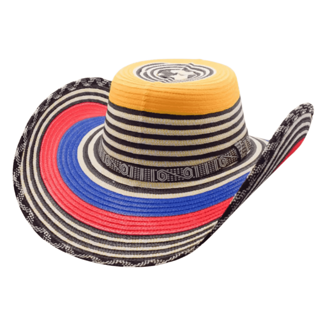 Colombian Vueltiao Hat 100% Caña Flecha (Colorful Weave, 17–21 Laps) Sombrero Colombiano - Imported from Colombia