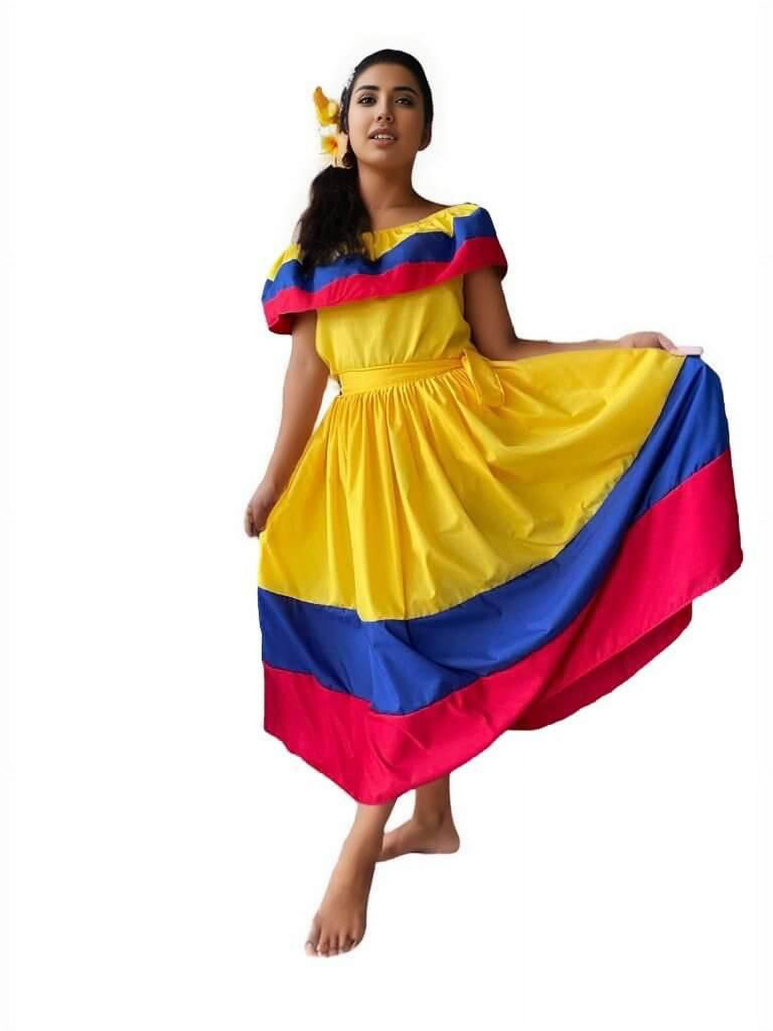 Colombian and Venezuelan Party Dress with Yellow Blouse - Length 36-L /  Yellow 