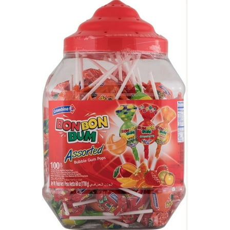 Colombina Bon Bon Bum Assorted Pops, 100 Count Jar