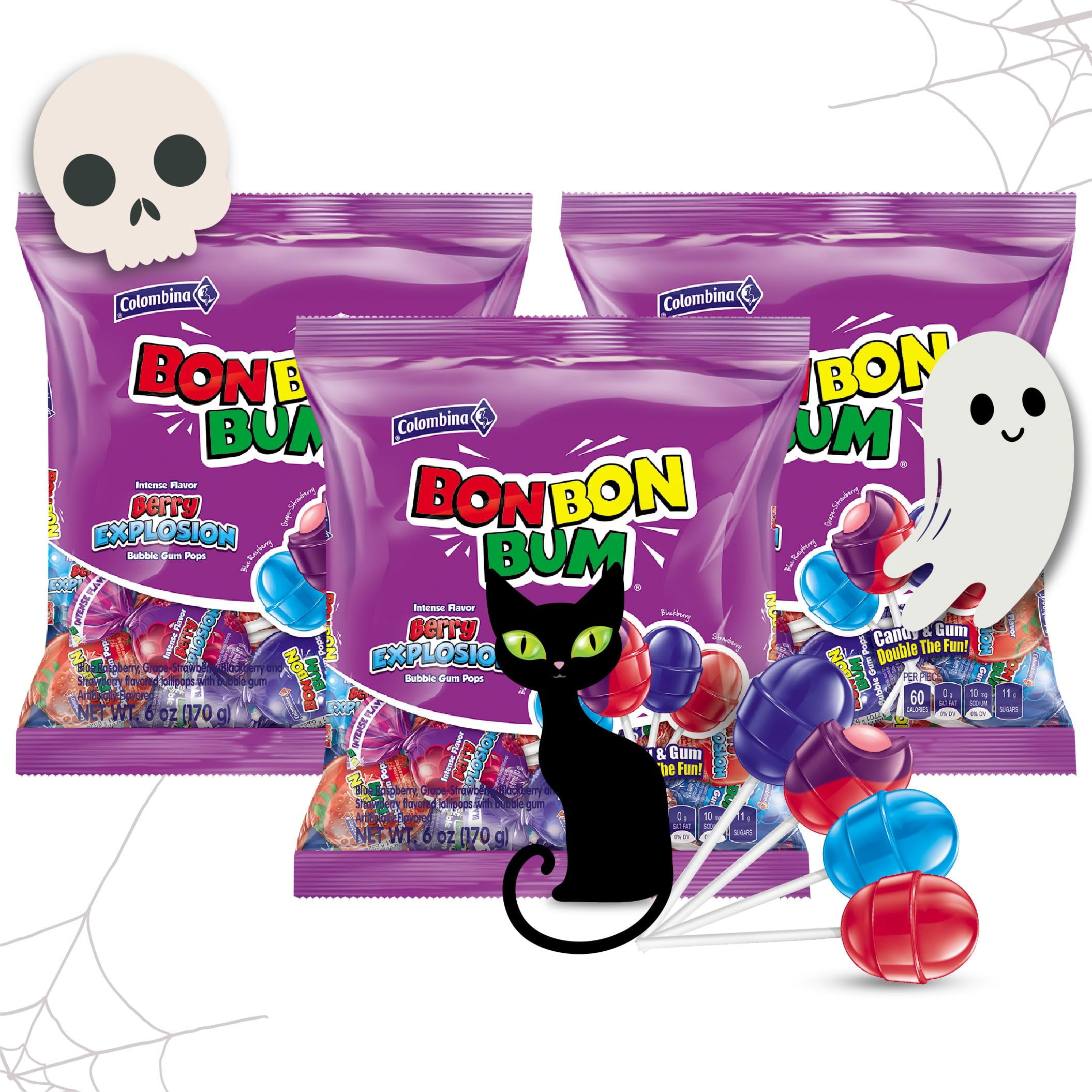 Colombina Bon Bon Bum Lollipops W/Bubble Gum Center - Berry