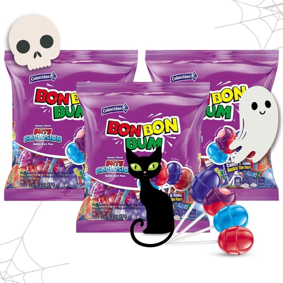 Colombina Bon Bon Bum Lollipops W/Bubble Gum Center - Berry Explosion Flavor, 3 Packs Of Individually Wrapped Assorted Berry Suckers, Perfect Holiday Candies And Pantry Staples, 6 Oz Bag, (10 Cou