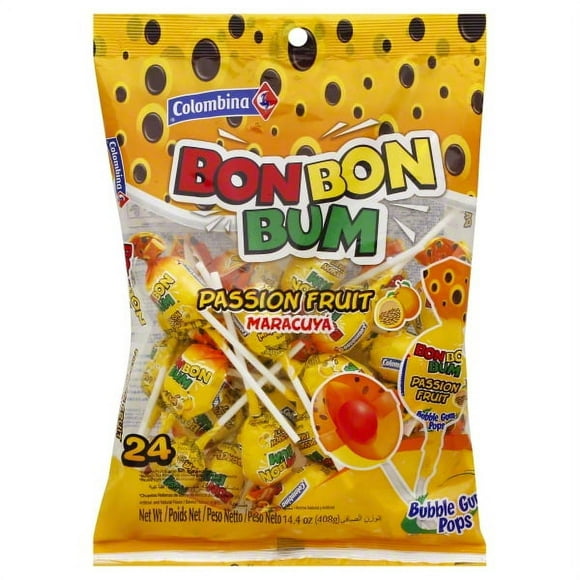 COLOMBINA bon Bon Bum Chupetas Sabor Maracuya 24 count 408 gr. 14.4oz.