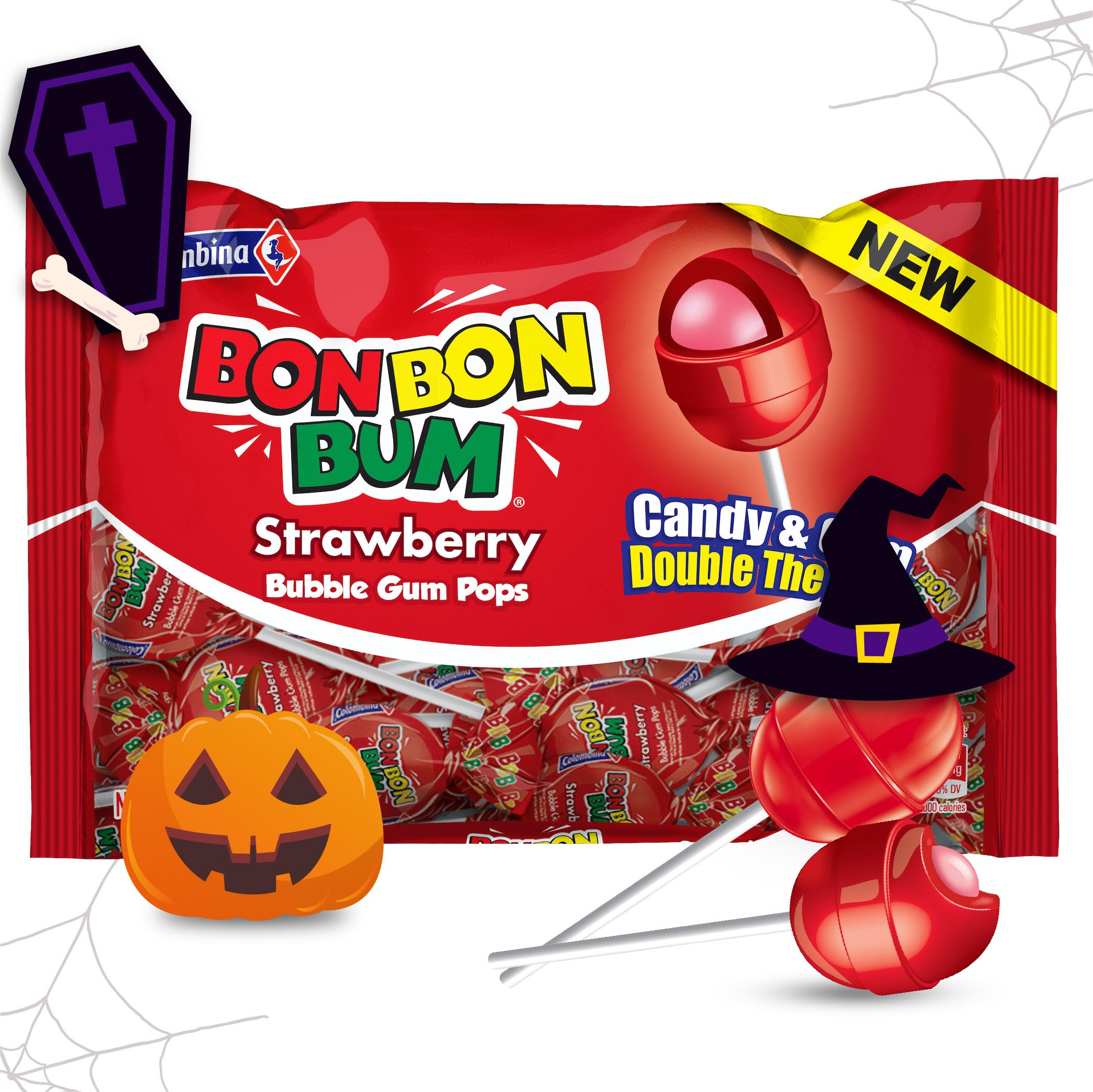 Colombina Bon Bon Bum Strawberry Lollipops 200 Strawberry Flavored