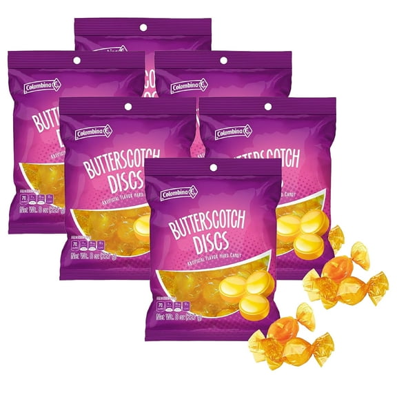 Colombina Butterscotch Discs - Artificial Flavor Hard Bulk Candy Old Fashioned Snack Bursting with Rich, Buttery Flavor - Individually Wrapped Treats for Parties (228 count) - 6 Pack 8 Oz