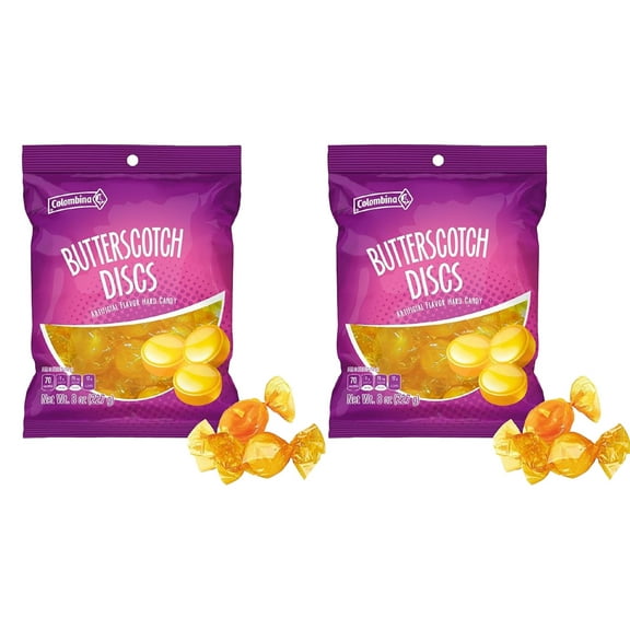 Colombina Butterscotch Discs - Artificial Flavor Hard Bulk Candy Old Fashioned Snack Bursting with Rich, Buttery Flavor - Individually Wrapped Treats for Parties (76 count) - 2 Pack 8 Oz