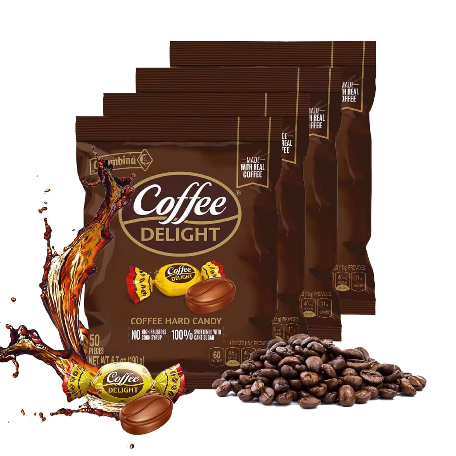 Colombina Coffee Delight Hard Candy Pack of 50 Gluten CoffeeFlavored