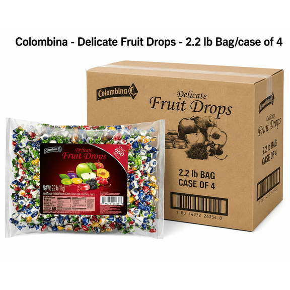 Colombina Delicate Fruit Drops Assorted Hard Candy 2.2 lb Bags, Individually Wrapped Fruity Candy, Case of 4