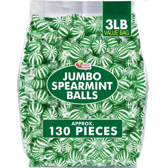 Jumbo Spearmint Mint Balls 3 lb Bulk Green Starlight Mints Individually Wrapped Hard Spearmint Candy for Candy Buffets & Events