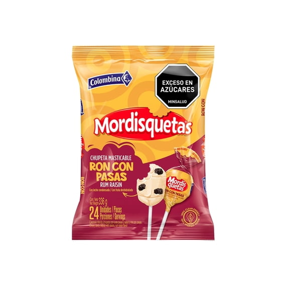 Colombina Mordisquetas Rum Raisin Masticable Lollipops, 24 Count (336g)