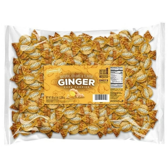 Colombina Ginger Hard Candies, Natural Anti-Nausea and Motion Sickness Relief Candy, Sweetened with Pure Cane Sugar, Individually Wrapped, 5lbs (Pack of 1)