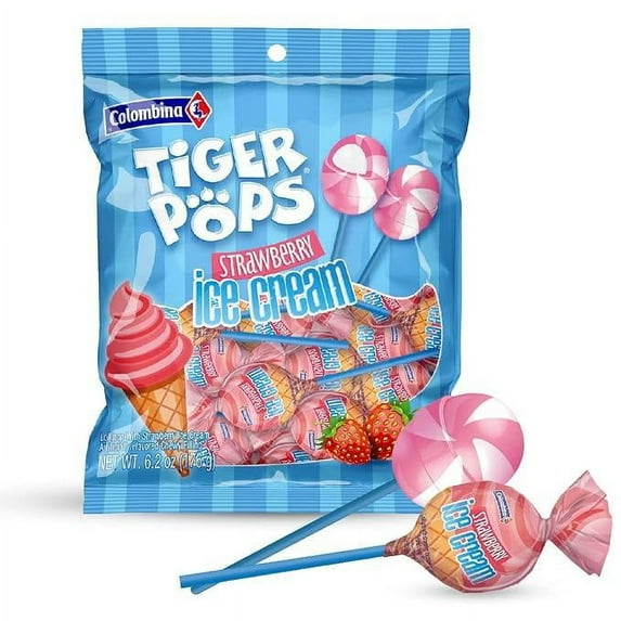 Colombina Tiger Pops Strawberry Ice Cream Lollipops