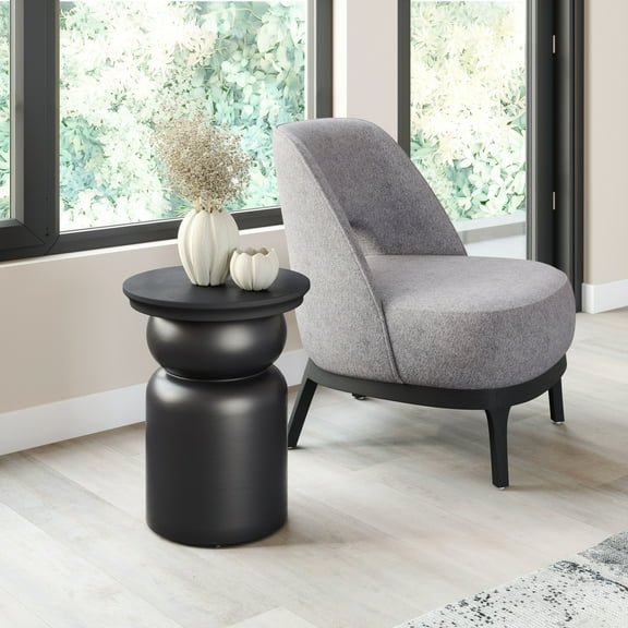 Colombo Side Table Black End Table, Modern Style, Painted Mango Wood round shape tabletop, Mango Wood, Indoor Living