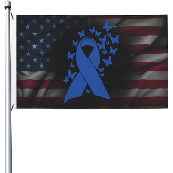 Colon Cancer Awareness Blue Ribbon Flag Double Sided 3x5 Ft Outdoor Decoration Garden Yard Flag with Grommets