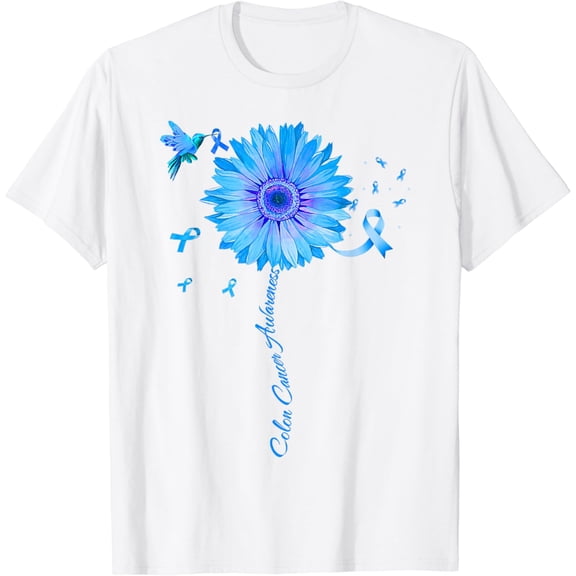 Colon Cancer Awareness Colorectal Blue Ribbon Sunflower T-Shirt