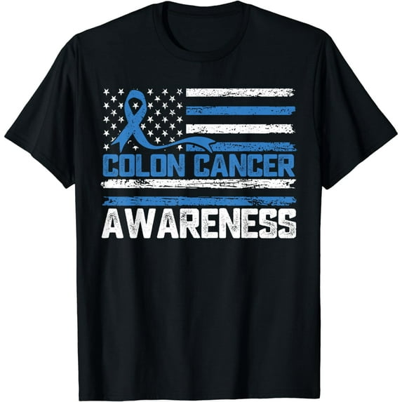 Colon Cancer Awareness Month American Flag Ribbon T-Shirt