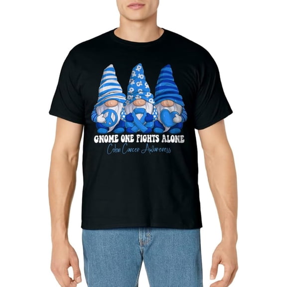 Colon Cancer Awareness Month Blue Ribbon Gnomies Support T-Shirt