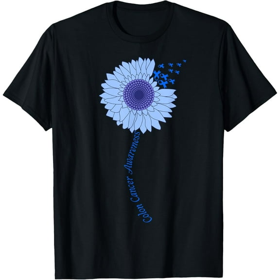 Colon Cancer Awareness Sunflower Periwinkle Ribbon T-Shirt