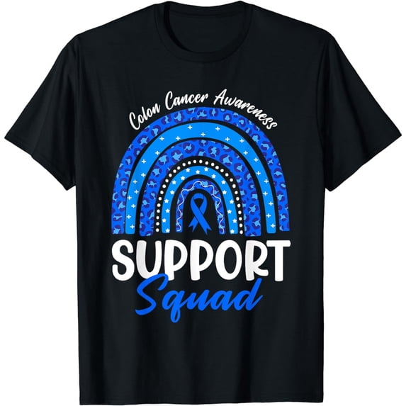 Colon Cancer Awareness Support Squad Blue Rainbow Colorectal T-Shirt