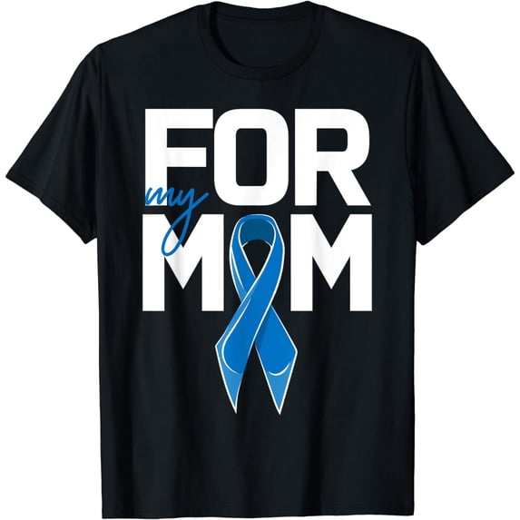 Colon Cancer Support For Mother Mom Blue Ribbon T-Shirt