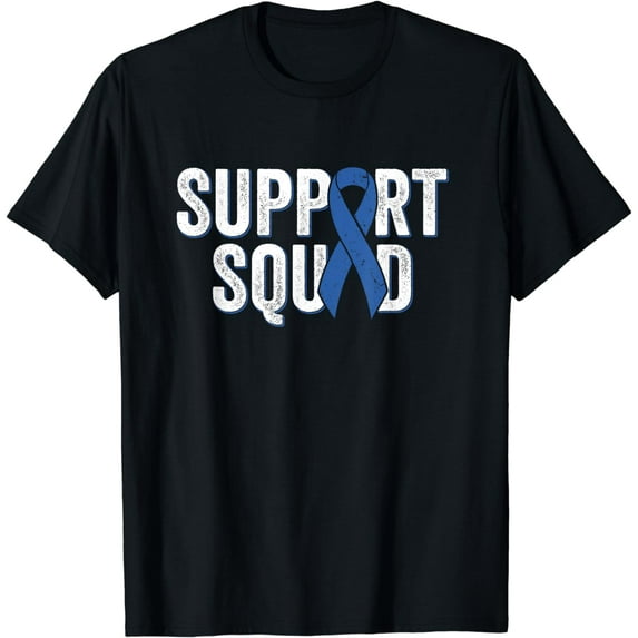 Colon Cancer Support Squad, Blue Colorectal Awareness Ribbon T-Shirt