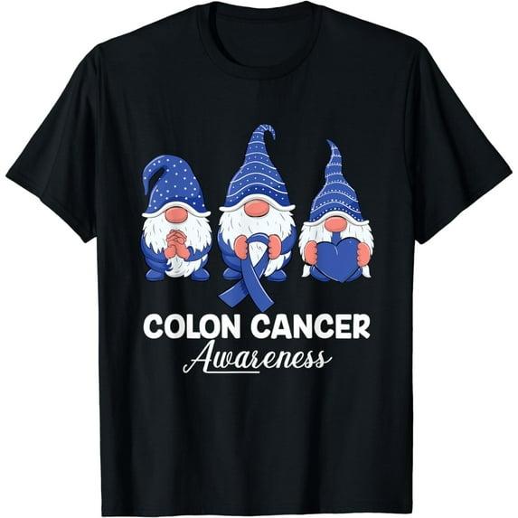 Colon Cancer Support gnomes with ribbon Colorectal Awareness T-Shirt