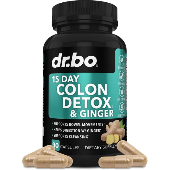 Colon Cleanse Detox 15 Day Gut Cleanser & Ginger Digestive Constipation Relief 30 Capsules