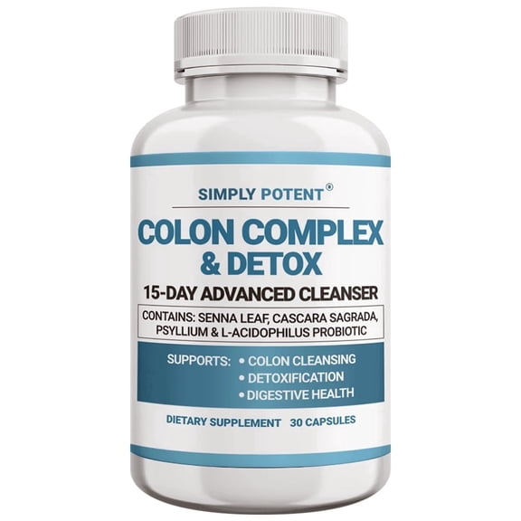 Simply Potent 15 Day Colon Cleanse Detox for Gut Health Supplement with Probiotic Prebiotic, 30 Caps