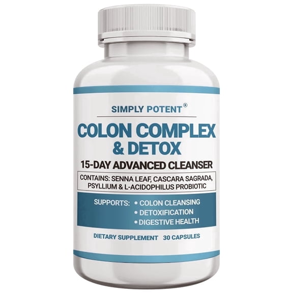 Simply Potent 15 Day Colon Cleanse Detox for Gut Health Supplement with Probiotic Prebiotic, 30 Caps