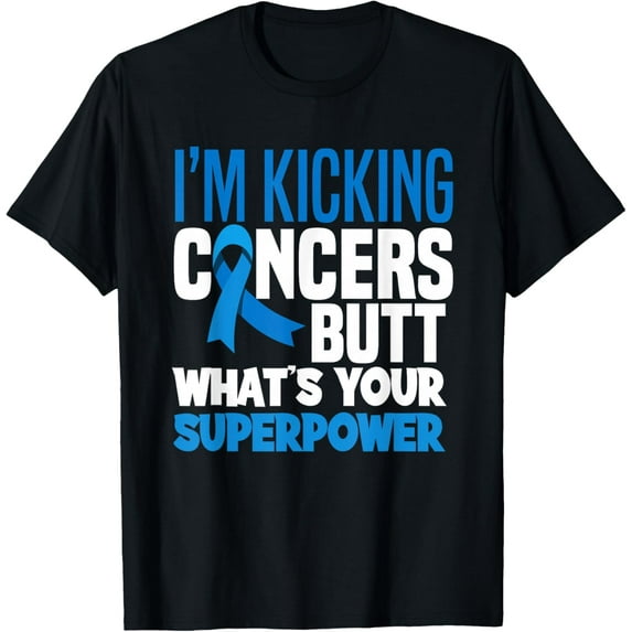 Colon Colorectal Cancer Awareness Apparel & Gifts I'm Kicking Cancers Butt Unisex Adult T-Shirt, Black, Small, Short Sleeve, Modern Classic, Cancer Awareness, T-Shirt