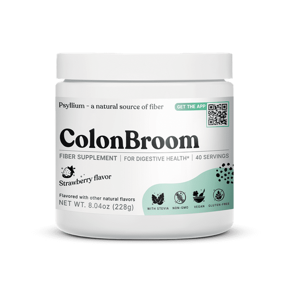 ColonBroom Psyllium Husk Powder Colon Cleanser - Fiber Supplement, Strawberry Flavor, 40 Servings