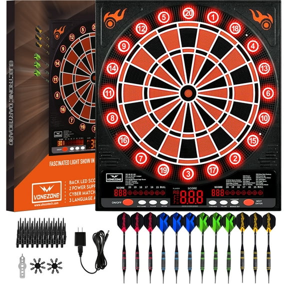 Colonel Electronic Dartboard, Electric Dart Boards For Adults,Electronic Scoreboard, Light-Up Led Display, 12 Darts Soft Tip Professional Dart Board and Extra Tips, Up to 8 Players