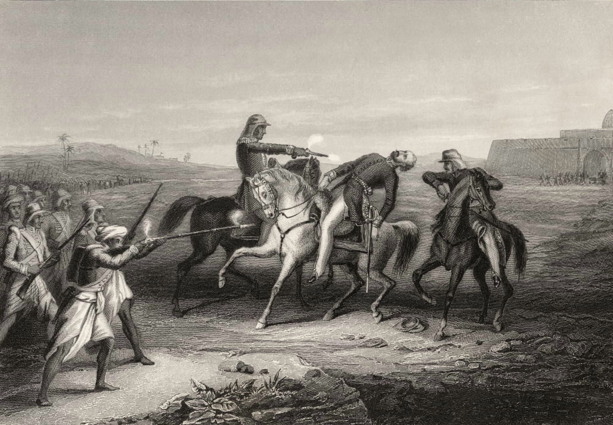 Colonel John Platt Killed By The Mutineers At Mhow 1St July 1857 From The History Of The Indian Mutiny Published 1858 Canvas Art - Ken Welsh Design Pics (17 x 12)