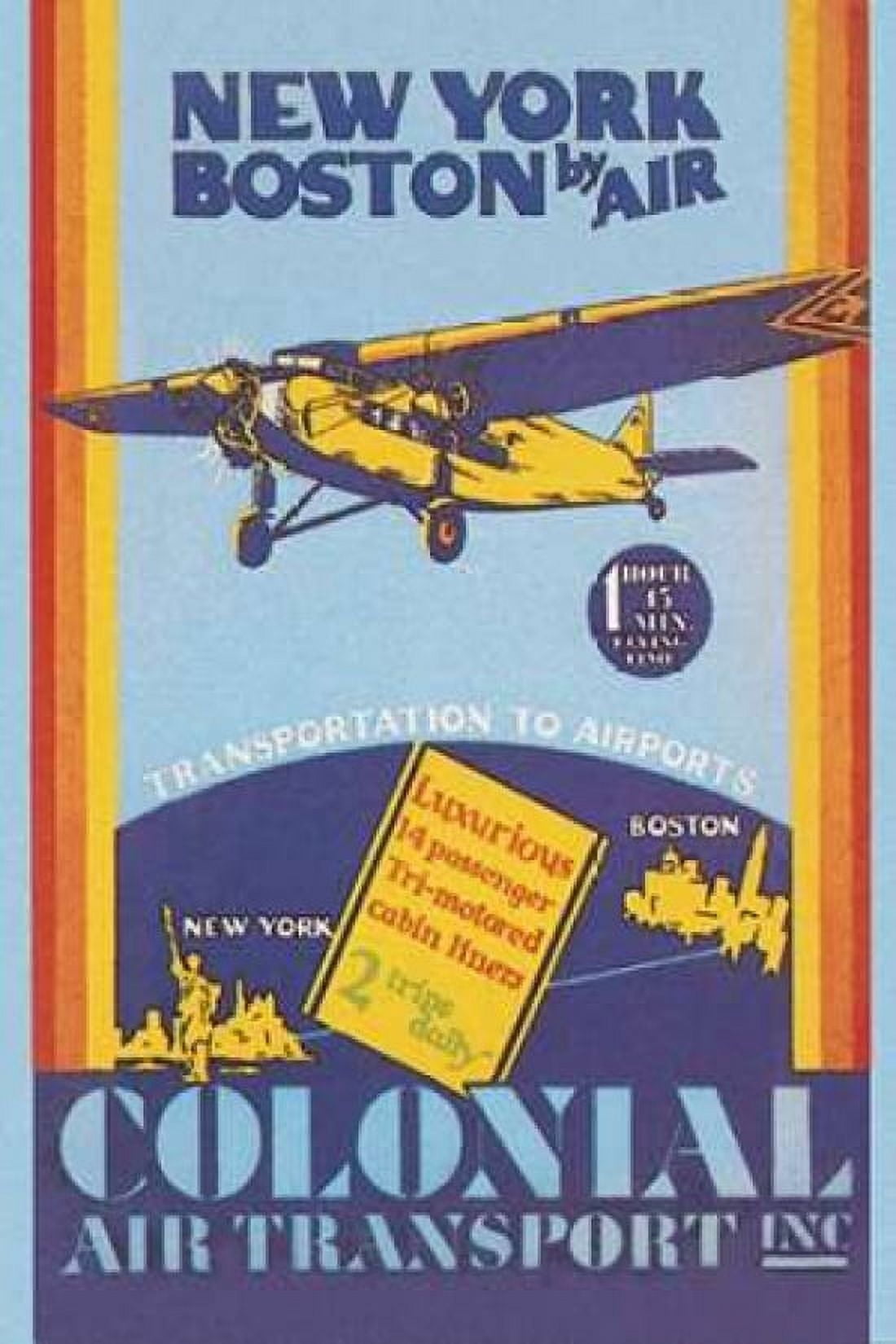 Colonial Air Transport - New York to Boston by Air Canvas Art - Unknown (24 x 36)