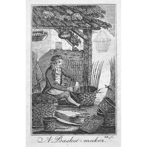Colonial Basketmaker. Na Colonial American Basketmaker. Line Engraving Late 18Th Century. Poster Print by