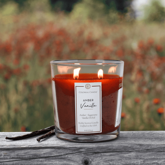 Colonial Candle Amber Vanilla Signature Oval Jar Candle, 2 Wick, 8 oz, 35 Hours Burn, Aromatic