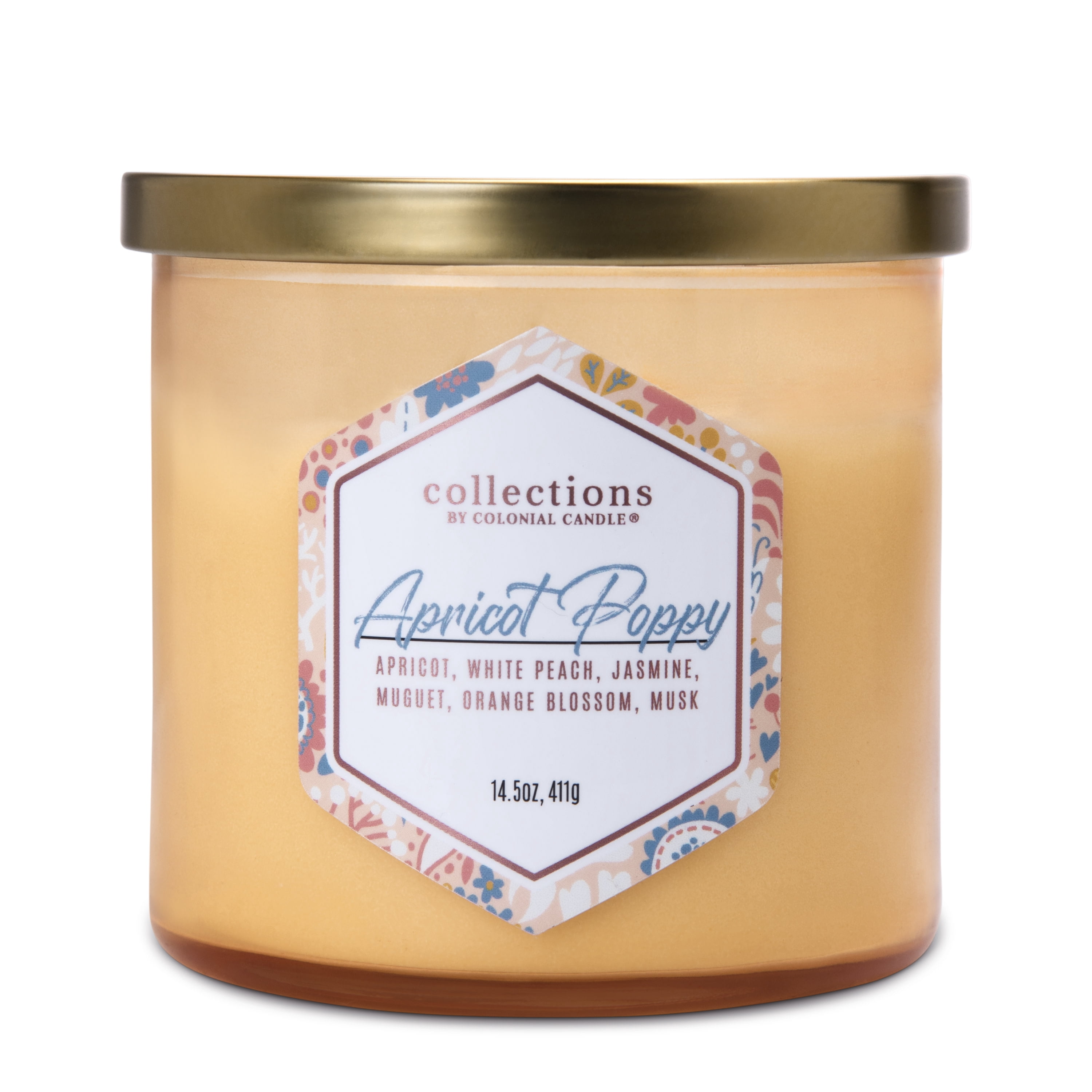 Colonial Candle Apricot Poppy Scented Jar Candle, 3 Wick, Yellow, 14.5 oz - Up to 60 Hours Burn