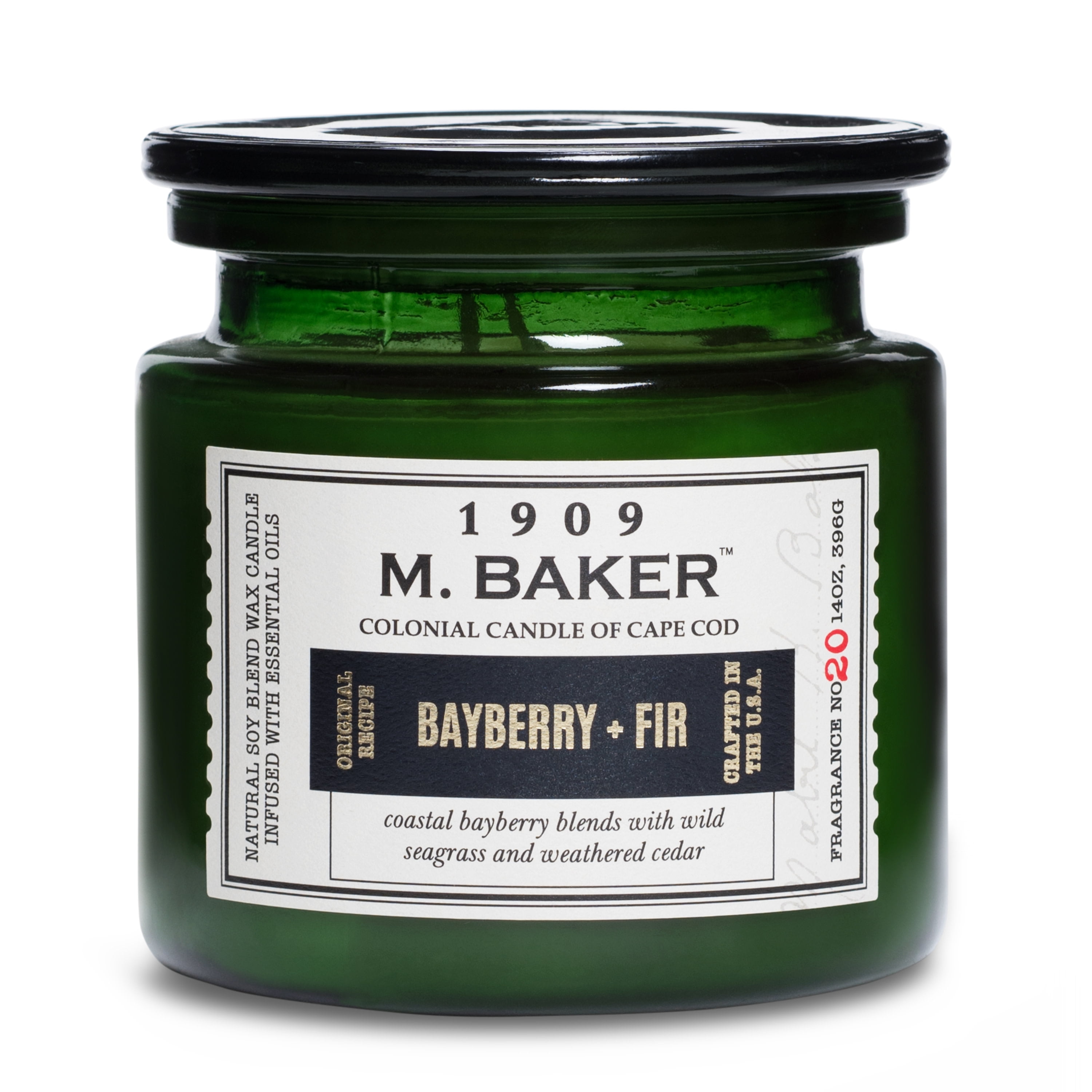 Green Apothecary Jar Candle with Bayberry & Fir Scent, 14 oz