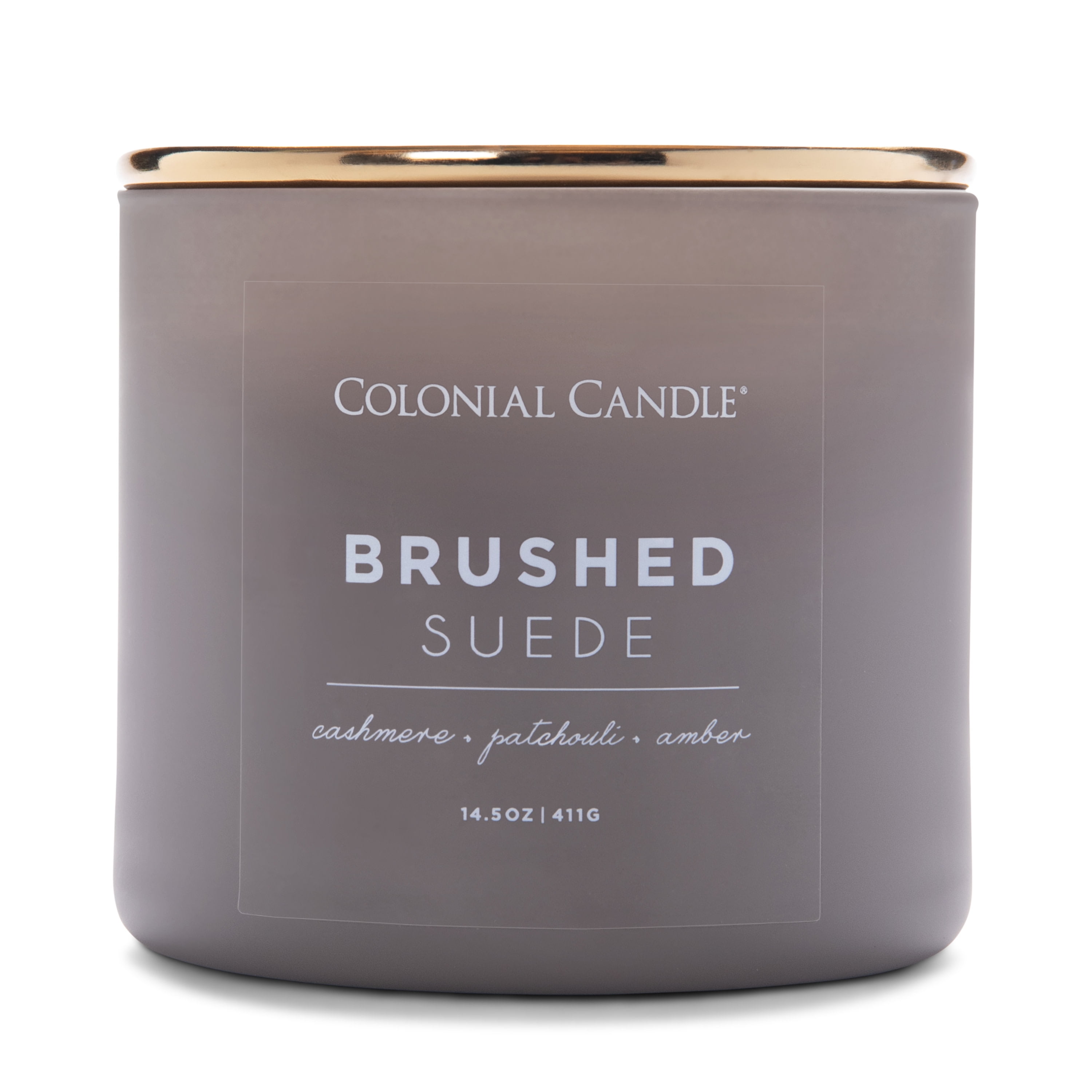 Colonial Candle Brushed Suede 14.5 oz 3 Wick Candle, Grey