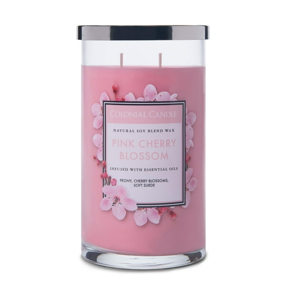 Colonial Candle Classic Pink Cherry Blossom Scented Candle, 2 Wick, 19 oz, 120 Hours Burn, Floral
