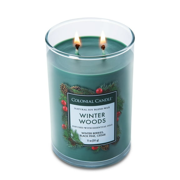 Colonial Candle Classic Winter Woods Scented Candle, 2 Wick, 11 oz, 80 Hours Burn, Woody & Earthy