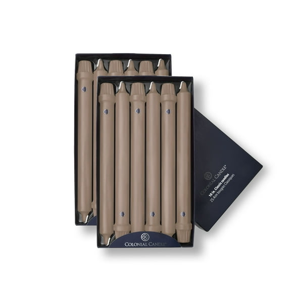 Colonial Candle Classics Mocha Unscented Taper Candle, 10 inch, 8 Hours Burn, Pack of 12
