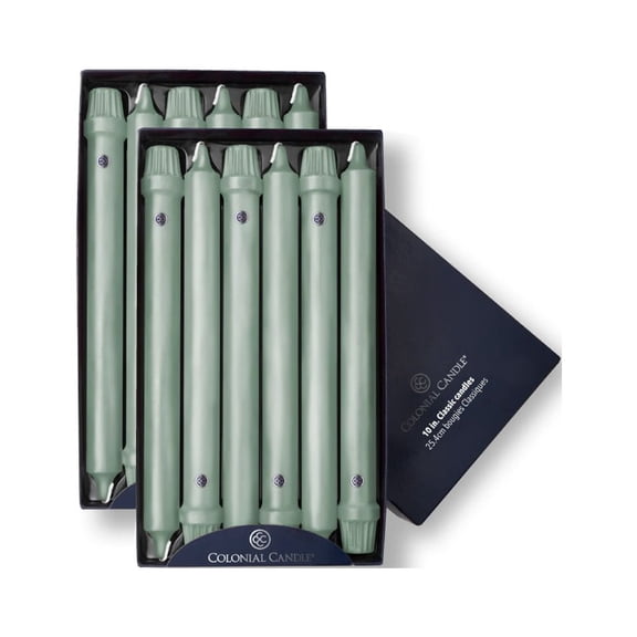 Colonial Candle Classics Unscented Taper Candle Colonial Green, 10 inch, 8 Hours Burn, Pack of 12