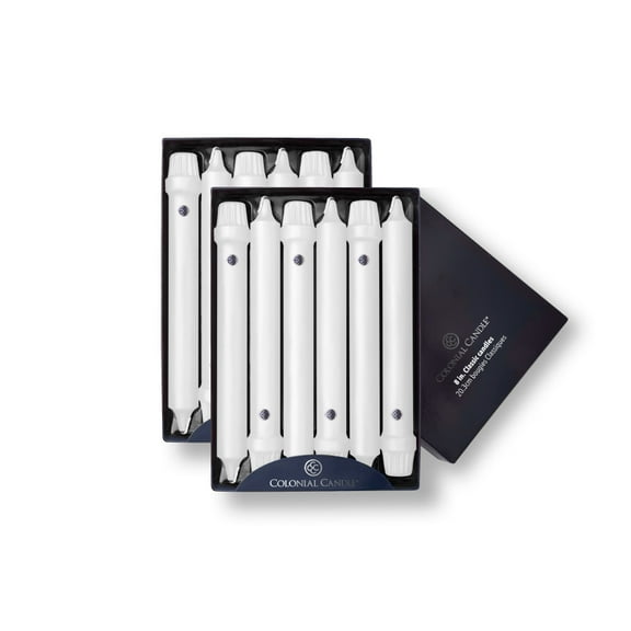 Colonial Candle Classics Unscented Taper Candle White, Dripless, 8 inch, 6 Hours Burn, Pack of 12