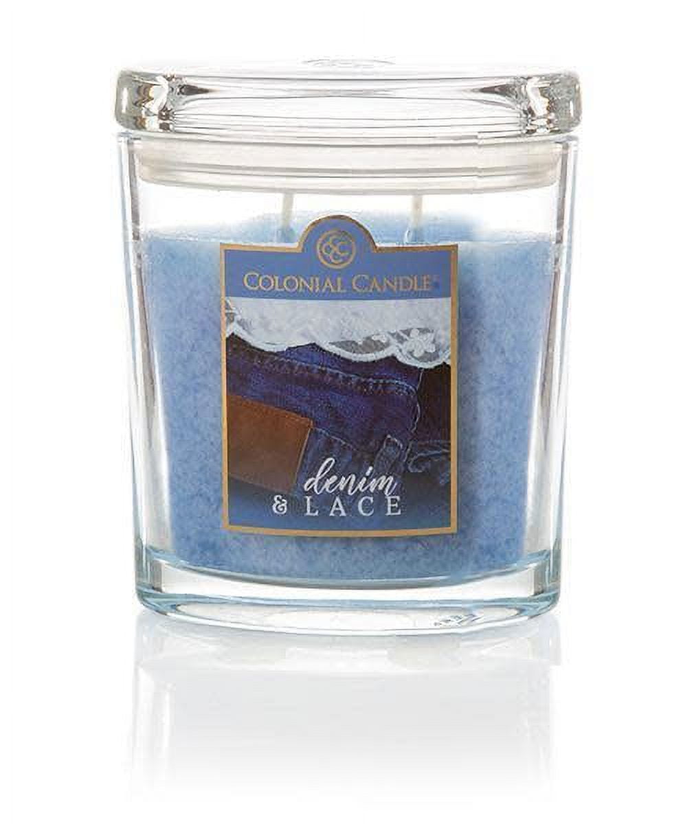 Colonial Candle Denim & Lace 8 Oz 2 Wick Candle, Blue