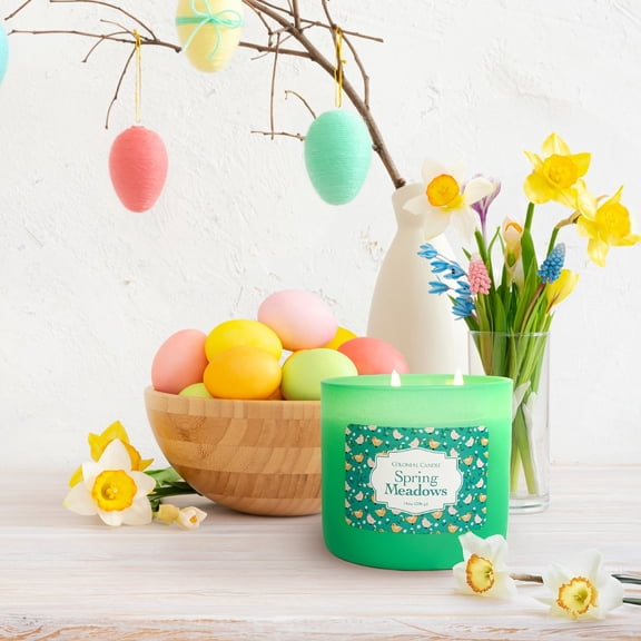 Colonial Candle Easter Spring Meadows Scented Jar Candle, 3 Wick, 14.5 oz, 60 Hours Burn, Floral