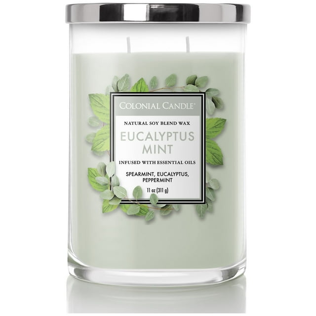 Colonial Candle Eucalyptus Mint Scented Jar Candle Classic Cylinders 11 oz 80 hr Burn